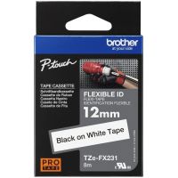 Brother TZe-FX231 12mm Black on White Flexible ID label tape