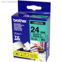 Brother TZ-751 Black On Green Gloss Laminated Labelling Tape