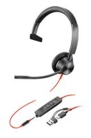 8X218AA HP Poly Blackwire 3315 Monaural Microsoft Teams Certified USB-C Headset +3.5mm Plug +USB-C/A Adapter