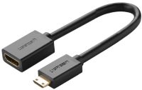 20137-20137 UGREEN Black 22cm Mini HDMI Male to HDMI Female Adapter Cable